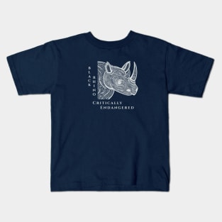 Black Rhino - Critically Endangered - animal design - on navy blue Kids T-Shirt